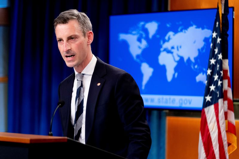 &copy; Reuters. FILE PHOTO: U.S. State Department spokesperson Ned Price speaks at a news conference at the State Department in Washington, D.C., U.S. February 28, 2022. Andrew Harnik/Pool via REUTERS