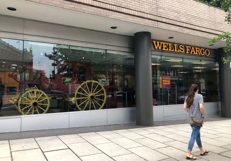 &copy; Reuters. FILE PHOTO: A woman walks by a Wells Fargo bank branch in Washington, DC, U.S., October 8, 2018.  Image taken October 8, 2018.  REUTERS/Pete Schroeder
