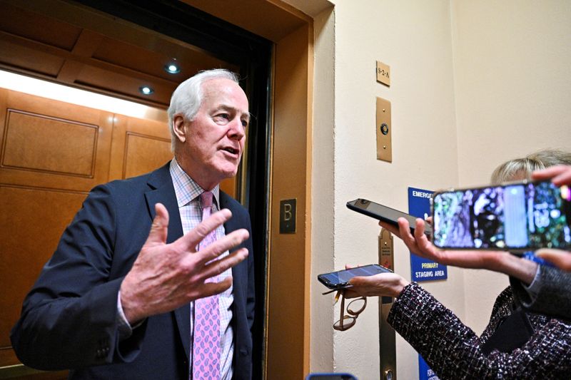 &copy; Reuters. FILE PHOTO: U.S. Senator John Cornyn (R-TX) speaks with reporters at the U.S. Capitol in Washington, DC, U.S., February 17, 2022. REUTERS/Jon Cherry/File Photo