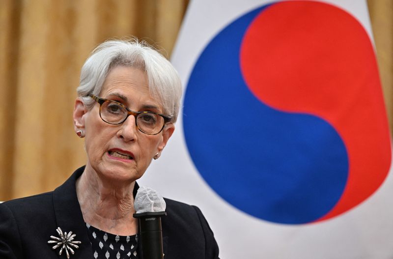 &copy; Reuters. U.S Deputy Secretary of State Wendy Sherman speaks to media after a meeting with South Korea's First Vice Foreign Minister Cho Hyun-dong at the Foreign Ministry, in Seoul, South Korea June 7, 2022. Jung Yeon-je/Pool via REUTERS