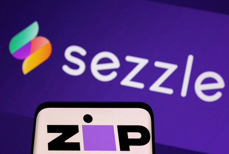 &copy; Reuters. FILE PHOTO: Zip logo is seen on a smartphone in front of displayed Sezzle logo in this illustration taken January 25, 2022. REUTERS/Dado Ruvic/Illustration