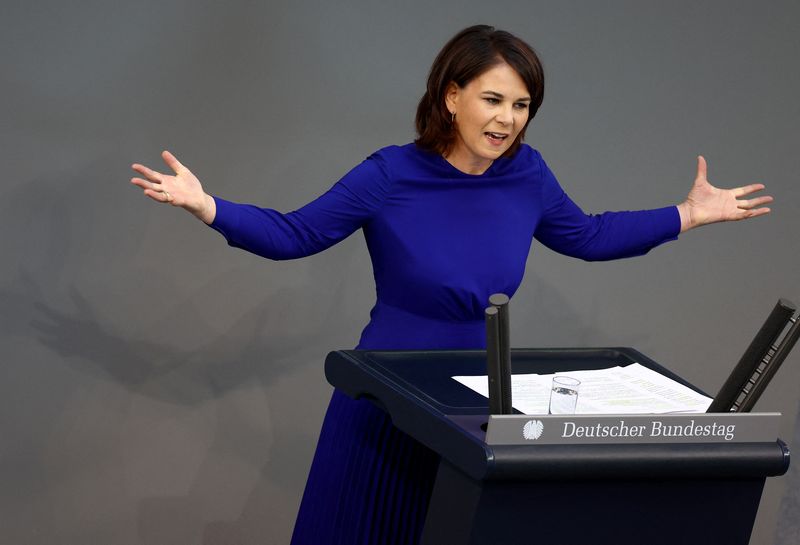 &copy; Reuters. FILE PHOTO: German Foreign Minister Annalena Baerbock speaks during a session of Germany's lower house of parliament, the Bundestag, in Berlin, Germany, June 3, 2022. REUTERS/Lisi Niesner