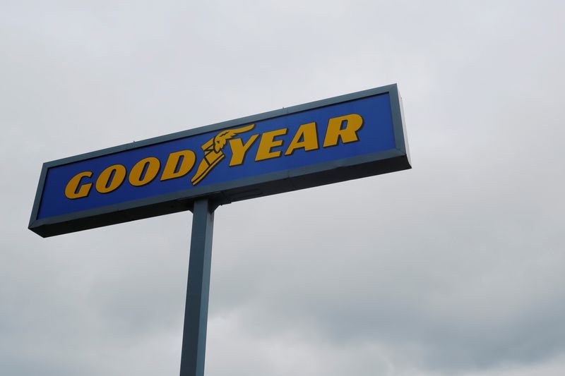 &copy; Reuters. FILE PHOTO: A sign stands over a Goodyear Tire facility in Somerville, Massachusetts, U.S., July 25, 2017.   REUTERS/Brian Snyder