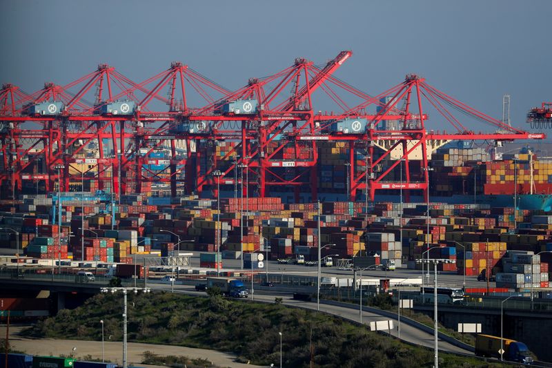 &copy; Reuters. FILE PHOTO: Ships and shipping containers are pictured at the port of Long Beach in Long Beach, California, U.S., January 30, 2019.   REUTERS/Mike Blake