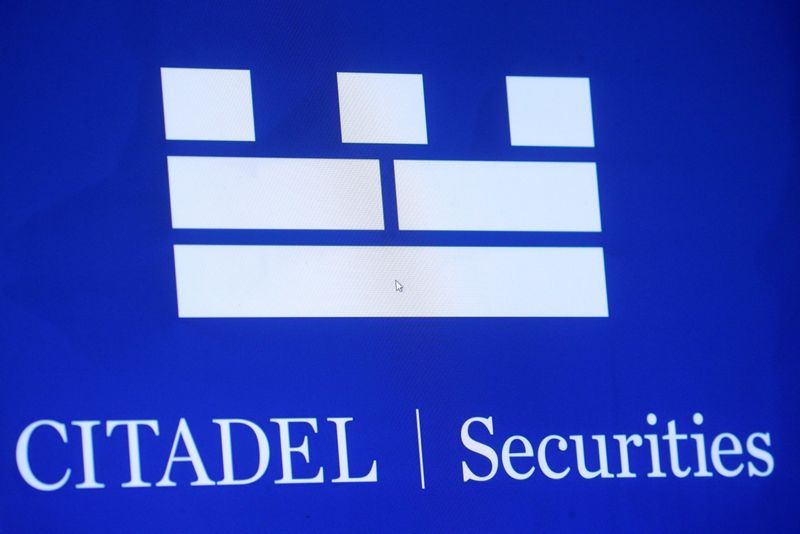 &copy; Reuters. FILE PHOTO: The Citadel Securities logo is displayed on a screen on the floor of the New York Stock Exchange (NYSE) in New York City, U.S., January 12, 2022.  REUTERS/Brendan McDermid