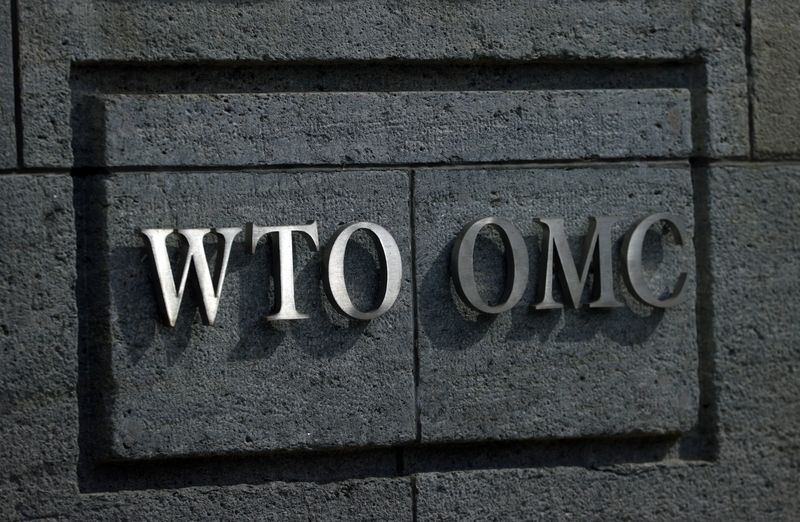 &copy; Reuters. A logo is pictured outside the World Trade Organisation (WTO) in Geneva, Switzerland, September 28, 2021. REUTERS/Denis Balibouse