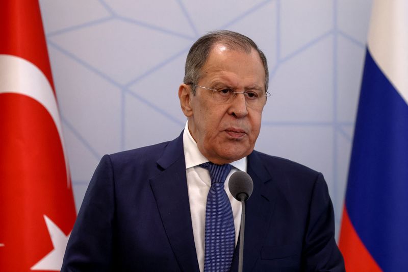 &copy; Reuters. Russian Foreign Minister Sergei Lavrov attends a news conference as he meets with Turkish Foreign Minister Mevlut Cavusoglu in Ankara, Turkey June 8, 2022. REUTERS/Umit Bektas