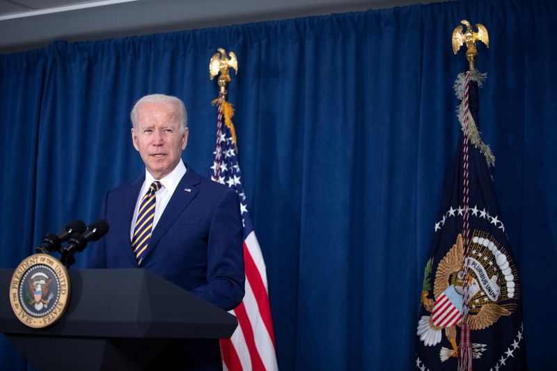 &copy; Reuters. FILE PHOTO: U.S. President Joe Biden delivers remarks on the monthly U.S. jobs report, at the Rehoboth Beach Convention Center, in Rehoboth Beach, Delaware, U.S., June 3, 2022. REUTERS/Tom Brenner