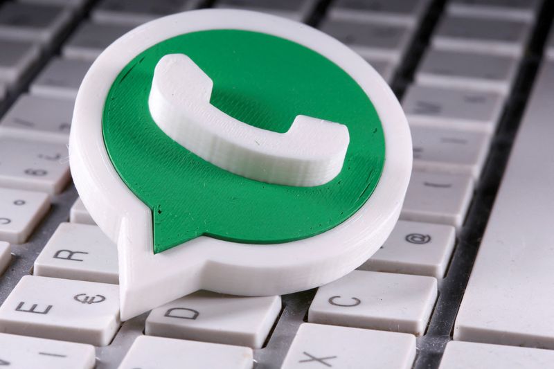 &copy; Reuters. FILE PHOTO: A 3D-printed Whatsapp logo is placed on the keyboard in this illustration taken April 12, 2020. REUTERS/Dado Ruvic/Illustration