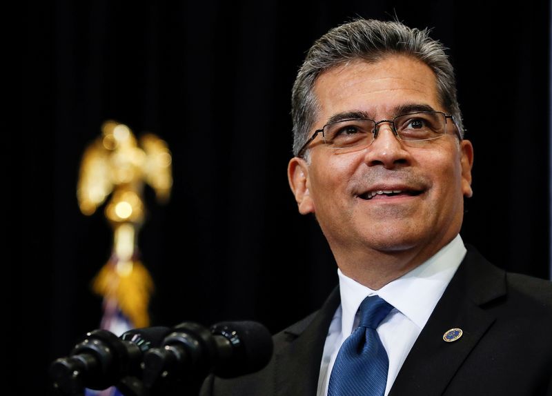 &copy; Reuters. FILE PHOTO: U.S. Health and Human Services (HHS) Secretary Xavier Becerra delivers remarks during a visit with U.S. Vice President Kamala Harris to promote the Biden administration's infrastructure plans at the Northeast Bronx YMCA in the Bronx borough of