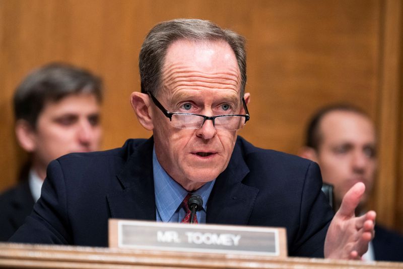 &copy; Reuters. FILE PHOTO: Ranking member Senator Pat Toomey, questions Treasury Secretary Janet Yellen during the Senate Banking, Housing, and Urban Affairs Committee hearing titled “The Financial Stability Oversight Council Annual Report to Congress,” in Dirksen S