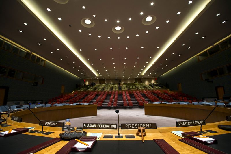 © Reuters. قاعة مجلس الأمن التابع للأمم المتحدة في مقر المنظمة العالمية في نيويورك بالولايات المتحدة. صورة من أرشيف رويترز.