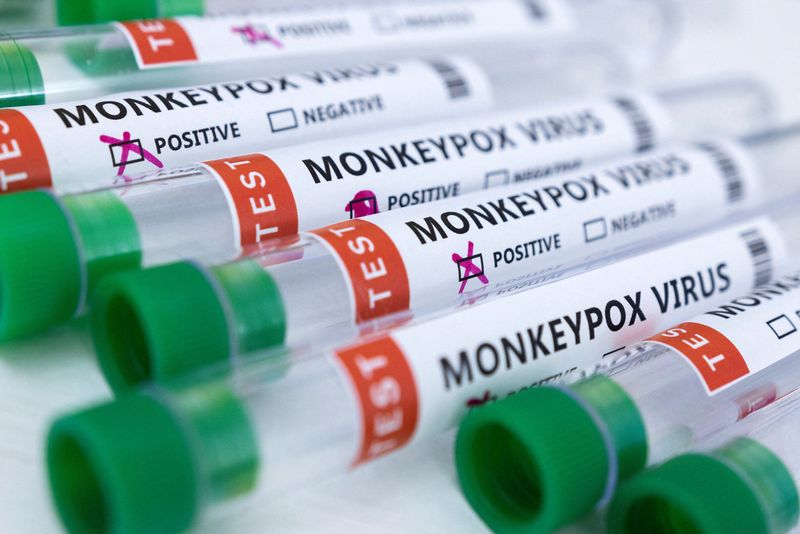 &copy; Reuters. FILE PHOTO: Test tubes labelled "Monkeypox virus positive and negative" are seen in this illustration taken May 23, 2022. REUTERS/Dado Ruvic/Illustration