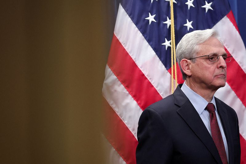 &copy; Reuters. FILE PHOTO: U.S. Attorney General Merrick Garland attends a news conference in Washington, U.S April 21, 2022. Win McNamee/Pool via REUTERS/File Photo