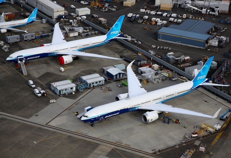 &copy; Reuters. An aerial view of Boeing 777X airplanes parked at King County International Airport-Boeing Field in Seattle, Washington, U.S, June 1, 2022.  REUTERS/Lindsey Wasson