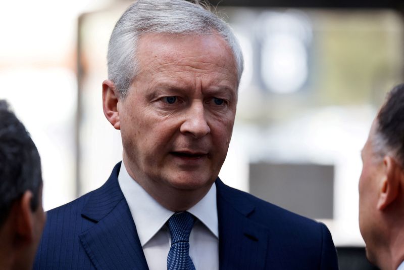 &copy; Reuters. French Minister for Economy, Finance, Industry and Digital Security Bruno Le Maire   looks on during a French president's visit to the Eurosatory land and airland defence and security trade fair, at the Paris-Nord Villepinte Exhibition Centre in Villepint