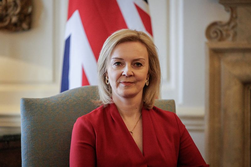 &copy; Reuters. FILE PHOTO: British Foreign Secretary Liz Truss looks on during a meeting with European Commission Vice-President for Interinstitutional Relations Maros Sefcovic (not seen) in London, Britain February 11, 2022. Rob Pinney/Pool via REUTERS/File Photo