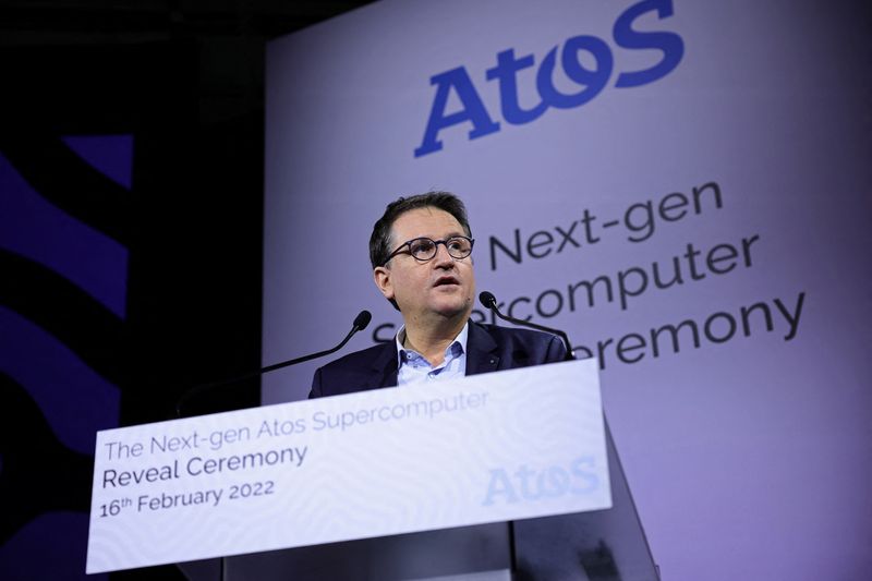 © Reuters. FILE PHOTO: Rodolphe Belmer, Chief Executive Officer of Atos, speaks during a news conference to present the new supercomputer BullSequana XH3000 of French IT consulting firm Atos in Paris, France, February 16, 2022. REUTERS/Sarah Meyssonnier