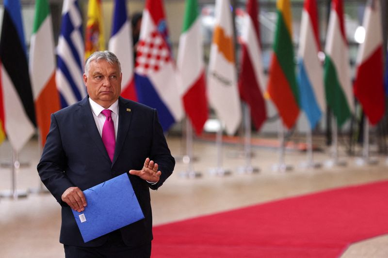 &copy; Reuters. FILE PHOTO: Hungary's Prime Minister Viktor Orban arrives for the European Union leaders summit, as EU's leaders attempt to agree on Russian oil sanctions in response to Russia's invasion of Ukraine, in Brussels, Belgium May 30, 2022. REUTERS/Johanna Gero