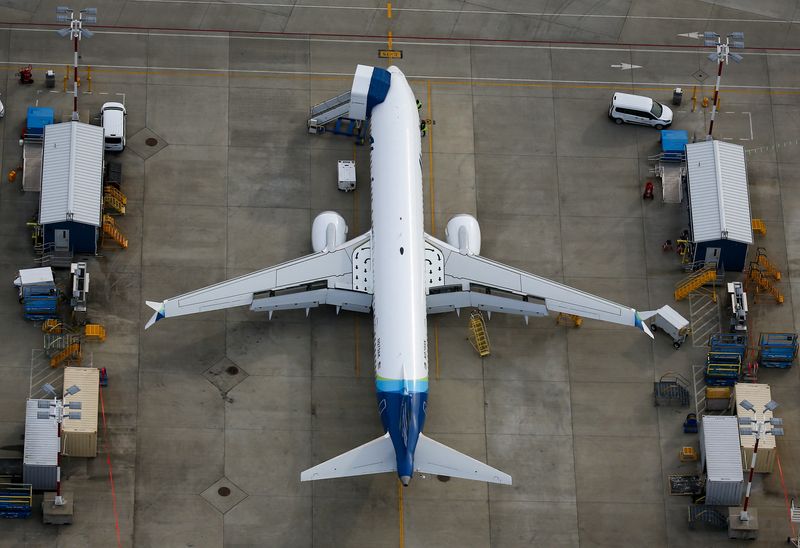 &copy; Reuters. FILE PHOTO: An aerial view of a Boeing 737 MAX airplane parked at King County International Airport-Boeing Field in Seattle, Washington, U.S, June 1, 2022.  REUTERS/Lindsey Wasson/File Photo