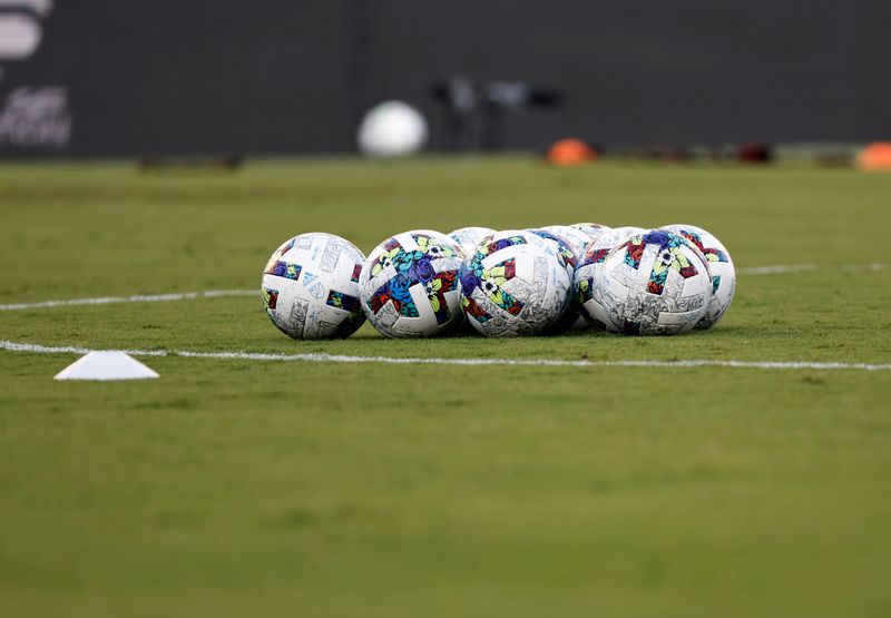 &copy; Reuters. FILE PHOTO: May 28, 2022; Orlando, Florida, USA; Major League Soccer balls play on he field prior to the game between the  Orlando City SC and FC Dallas at Exploria Stadium. Mandatory Credit: Kim Klement-USA TODAY Sports