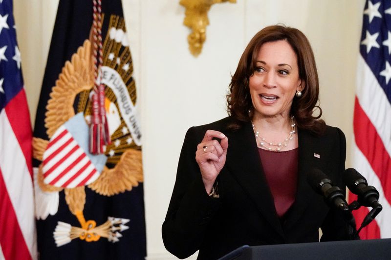 &copy; Reuters. FILE PHOTO: U.S. Vice President Kamala Harris speaks as she attends the signage ceremony of the H.R. 3525, "Commission To Study the Potential Creation of a National Museum of Asian Pacific American History and Culture Act" at the White House in Washington
