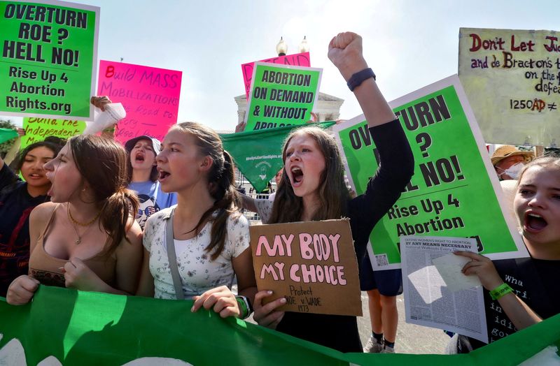 &copy; Reuters. FILE PHOTO: Supporters of reproductive rights demonstrate outside of the Supreme Court of the United States in Washington, U.S., June 13, 2022. REUTERS/Evelyn Hockstein/File Photo