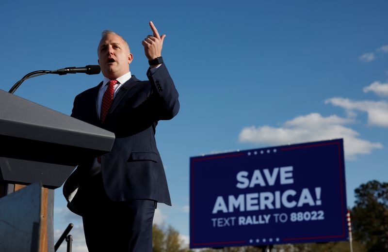 © Reuters. FILE PHOTO: Republican congressional candidate Russell Fry, speaks at a rally held by former U.S. President Donald Trump at Florence Regional Airport in Florence, South Carolina, U.S. March 12, 2022. REUTERS/Randall Hill