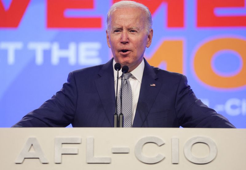 &copy; Reuters. U.S. President Joe Biden delivers remarks at the 29th AFL-CIO Quadrennial Constitutional Convention at the Pennsylvania Convention Center in Philadelphia, U.S., June 14, 2022. REUTERS/Evelyn Hockstein