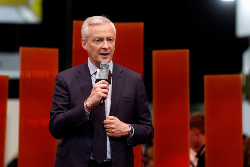 &copy; Reuters. French Minister for Economy, Finance, Industry and Digital Security Bruno Le Maire speaks at the Viva Technology conference dedicated to innovation and startups at Porte de Versailles exhibition center in Paris, France June 15, 2022. REUTERS/Benoit Tessie