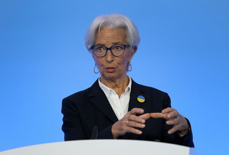 &copy; Reuters. FILE PHOTO: President of European Central Bank Christine Lagarde addresses a news conference following the meeting of the Governing Council's monetary in Frankfurt, Germany March 10, 2022. Daniel Roland/Pool via REUTERS/File Photo