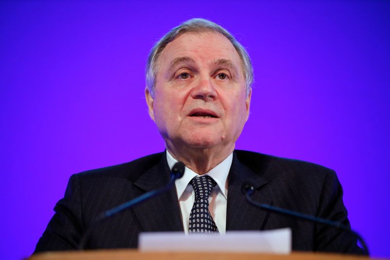 &copy; Reuters. Ignazio Visco, governor of Bank of Italy, speaks during an event to launch the private finance agenda for the 2020 United Nations Climate Change Conference (COP26) at Guildhall in London