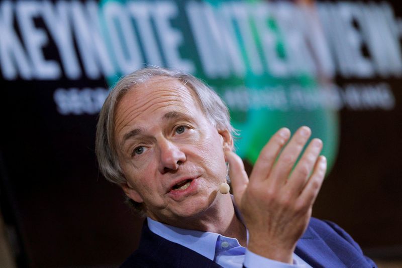 &copy; Reuters. FILE PHOTO: Ray Dalio, founder, co-chief investment officer and co-chairman of Bridgewater Associates, speaks at the 2017 Forbes Under 30 Summit in Boston, Massachusetts, U.S. October 2, 2017. REUTERS/Brian Snyder/File Photo