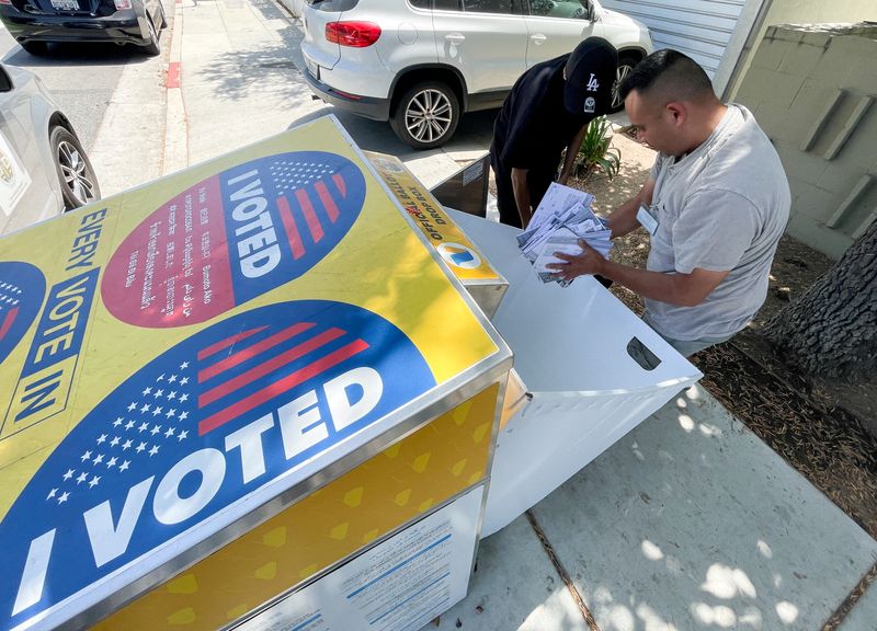 &copy; Reuters. FILE PHOTO: Polling workers empty a curbside ballot box in Santa Monica, California, U.S., June 2, 2022. REUTERS/Lucy Nicholson/File Photo