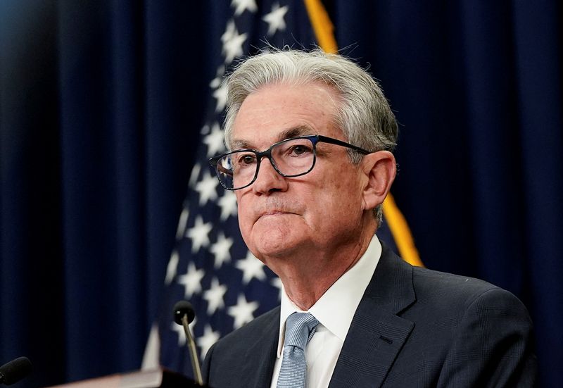 &copy; Reuters. FILE PHOTO - U.S. Federal Reserve Board Chairman Jerome Powell faces reporters after the Federal Reserve raised its target interest rate by three-quarters of a percentage point to stem a disruptive surge in inflation, during a news conference following a 