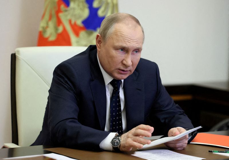 &copy; Reuters. Presidente da Rússia, Vladimir Putin, durante reunião nos arredores de Moscou
20/05/2022 Sputnik/Mikhail Metzel/Kremlin via REUTERS