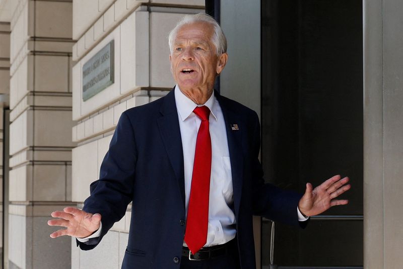 &copy; Reuters. Peter Navarro, former trade adviser to former U.S. President Donald Trump, arrives for his arraignment on contempt of Congress charges for refusing to cooperate with the House of Representatives committee investigating the Jan. 6, 2021, attack on the U.S.