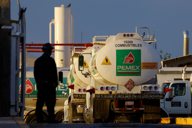 &copy; Reuters. FILE PHOTO: A worker stands near a tanker truck at a Petroleos Mexicanos (PEMEX) fuel storage and distribution center in Ciudad Juarez, Mexico June 14, 2022. REUTERS/Jose Luis Gonzalez/File Photo
