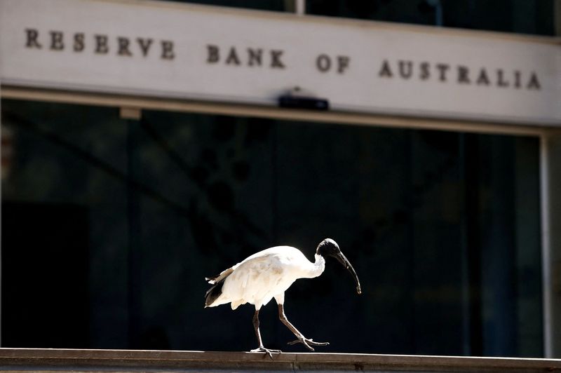 &copy; Reuters. FILE PHOTO: An ibis bird perches next to the Reserve Bank of Australia headquarters in central Sydney, Australia February 6, 2018. REUTERS/Daniel Munoz/File Photo