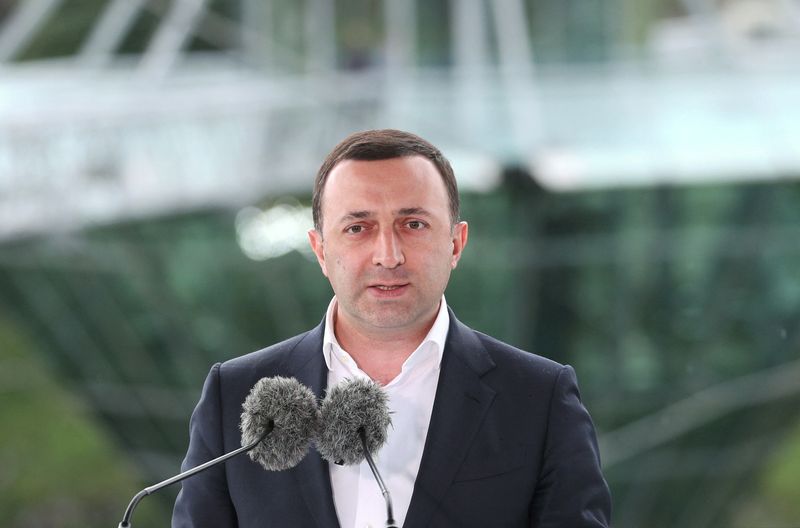 © Reuters. رئيس الوزراء الجورجي إراكلي جاريباشفيلي في تسكالا بجورجيا يوم 14 يونيو حزيران 2022. تصوير: إراكلي جيدينيدز - رويترز
