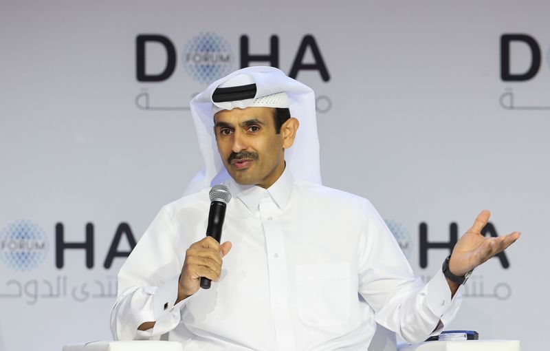 &copy; Reuters. سعد الكعبي الرئيس التنفيذي لشركة قطر للطاقة يتحدث في منتدى الدوحة يوم 26 مارس آذار 2022. تصوير: إبراهيم العمري - رويترز