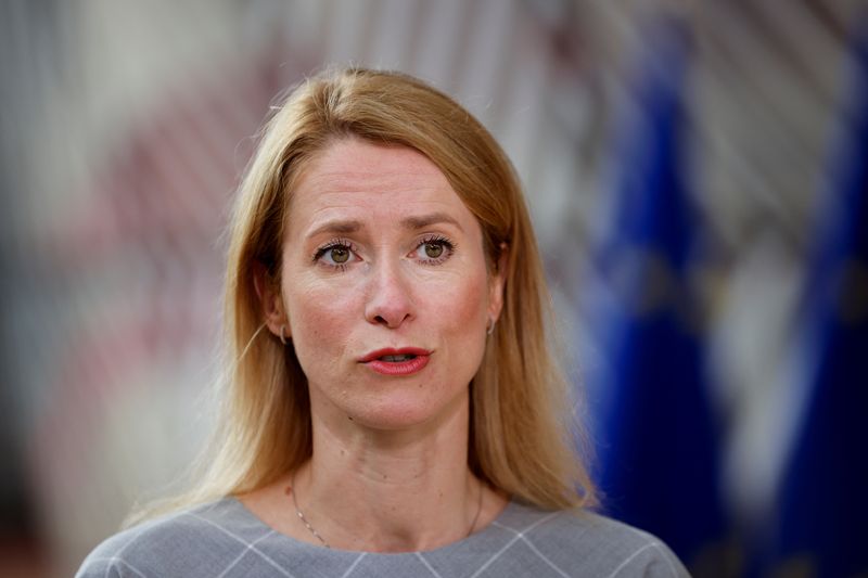 &copy; Reuters. Primeira-ministra da Estônia, Kaja Kallas, fala com jornalistas em Bruxelas
23/06/2022 REUTERS/Johanna Geron