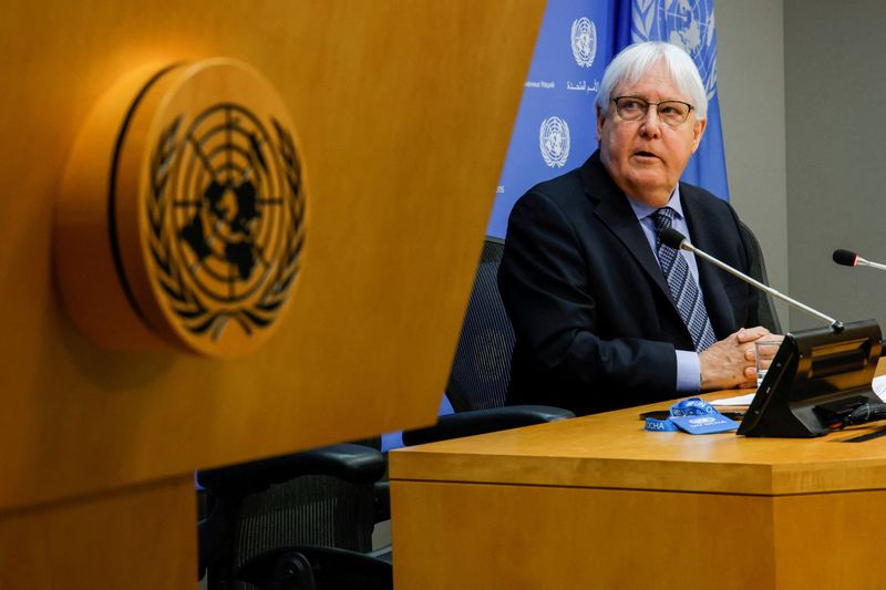 &copy; Reuters. منسق الشؤون الإنسانية بالأمم المتحدة مارتن جريفيث يتحدث في نيويورك يوم 18 ابريل نيسان 2022. تصوير: إدواردو مونوز - رويترز.