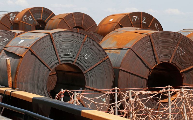 &copy; Reuters. FILE PHOTO - Steel rolls are stacked on board the RM 3 cargo ship at the Port of Mariupol, during Ukraine-Russia conflict in the southern city of Mariupol, Ukraine May 30, 2022. REUTERS/Alexander Ermochenko