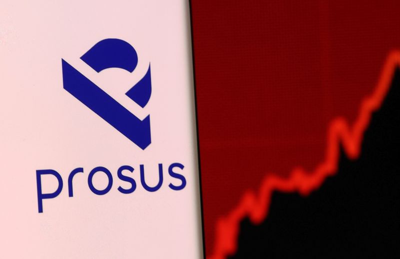 &copy; Reuters. Prosus' logo is pictured on a smartphone in front of the stock graph displayed in this illustration taken, December 4, 2021. REUTERS/Dado Ruvic/Illustration