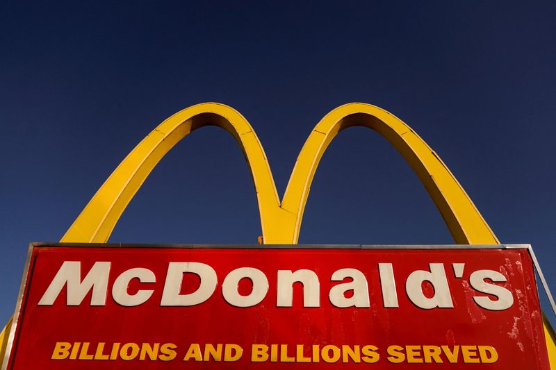 &copy; Reuters. FILE PHOTO: The logo for McDonald's restaurant is seen as McDonald's Corp. reports fourth quarter earnings, in Arlington, Virginia, U.S., January 27, 2022.    REUTERS/Joshua Roberts/File Photo