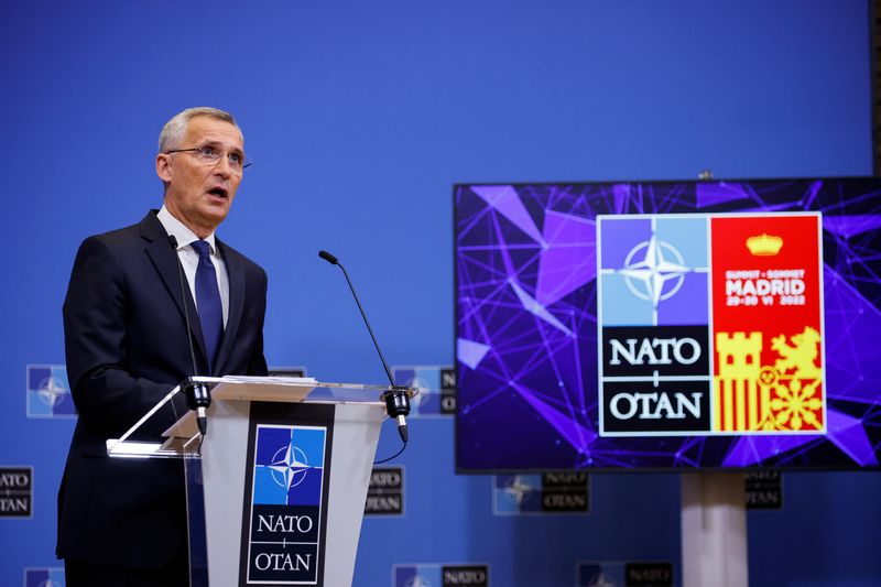 &copy; Reuters. NATO Secretary General Jens Stoltenberg speaks during a news conference ahead of a NATO summit that will take place in Madrid, at the Alliance's headquarters in Brussels, Belgium June 27, 2022. REUTERS/Johanna Geron