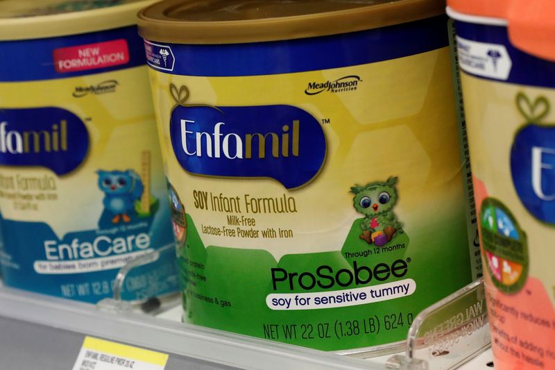 &copy; Reuters. FILE PHOTO: Mead Johnson's product Enfamil baby formula are displayed on a store shelf in New York City, U.S., February 10, 2017. REUTERS/Brendan McDermid