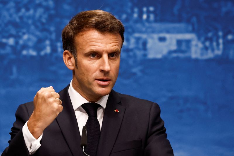 &copy; Reuters. Presidente da França, Emmanuel Macron, durante entrevista após reunião de cúpula do G7 no castelo de Schloss Emau, na região alemã da Baviera
28/06/2022 REUTERS/Benoit Tessier