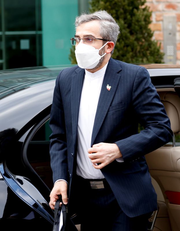 &copy; Reuters. كبير المفاوضين الإيرانيين في الملف النووي علي باقري كني في فيينا يوم 28 فبراير شباط 2022. تصوير: ليونارد فوجر - رويترز.